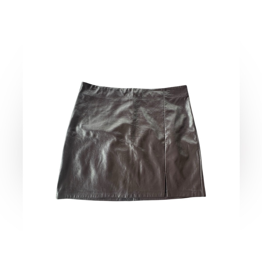 Topshop Women’s Dark Brown Leather Mini Skirt Size 10 Grunge City